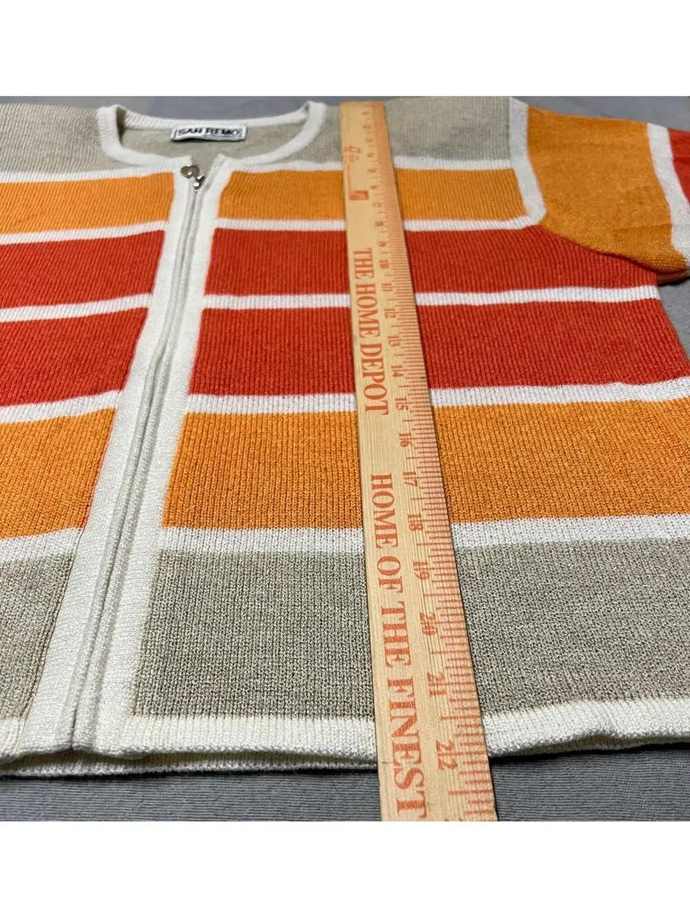 SAN REMO Laura Knits  |Vintage 90s  Striped Zip Cardigan Sunset Boho 70s Vibe/ L - Picture 6 of 8